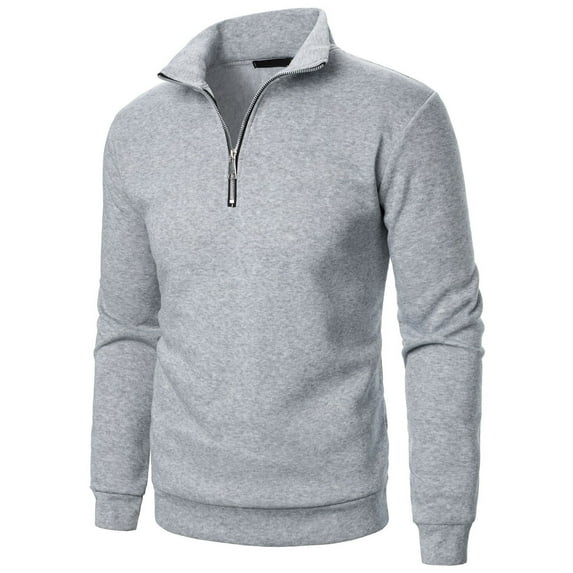 Fengqque Men's Casual and Comfortable Solid Color Pullover 1/4 Zip Stand Collar Long Sleeve Sweatshirts Gray XXXL