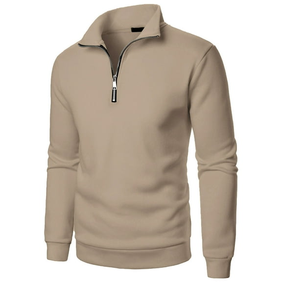 Fengqque Men's Casual and Comfortable Solid Color Pullover 1/4 Zip Stand Collar Long Sleeve Sweatshirts Khaki XXL