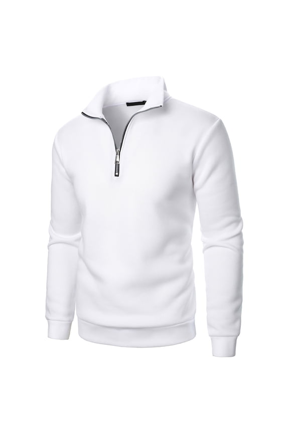 Men's Casual and Comfortable Solid Color Pullover 1/4 Zip Stand Collar Long Sleeve Sweatshirts White M(M)