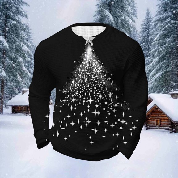 Fengqque Men's Christmas Sweatshirt Vintage Christmas Long Sleeved Round Neck Fashioned Sweatshirt Pullover Black M(M)