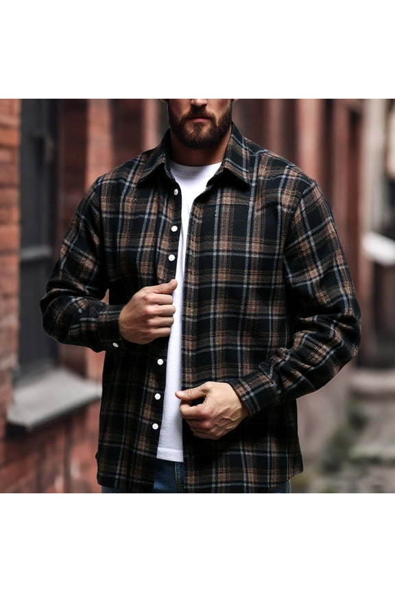 Men's Classic Color Contrast Striped Shirt Long Sleeve Lapel Casual Button Self-cultivation Shirts Black XL(XL)