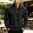 thumbnail image 1 of Fengqque Men’s Classic Quarter Button Stand Collar Sweatshirts Golf Daily office Wear Four Button Placket Long Sleeve Regular Fit Pullover Tops Black XXXL, 1 of 7