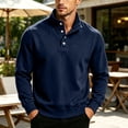 thumbnail image 1 of Fengqque Men’s Classic Quarter Button Stand Collar Sweatshirts Golf Daily office Wear Four Button Placket Long Sleeve Regular Fit Pullover Tops Navy L, 1 of 6