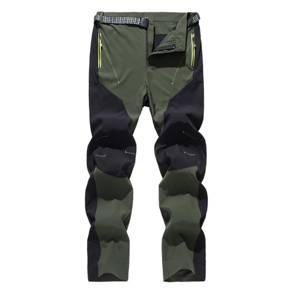 Fengqque Men's Color Blocked Lightweight Hiking Pants Breathable Quick Dry Fit Waterproof Camping Fishing Running Athletic Active Jogger Pant Army Green 4(M)