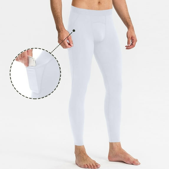 Fengqque Men’s Compression Pants Athletic Compression Leggings Sports Tights Fit Running Base Layer Workout Basketball Gym White 6(M)