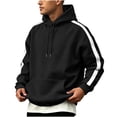thumbnail image 1 of Fengqque Men's Contrast Side Stripe Hooded Sweatshirt Long Sleeve Pullover Hoodie Loose Fit Casual Athletic Outerwear with Drawstring & Kangaroo Pocket Black M, 1 of 6
