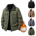 thumbnail image 1 of Fengqque Men's Corduroy Long Sleeved Lapel Jacket Winter Sherpa Lined Warm Thick Trucker Cargo Coat with Pockets Khaki XL(XL), 1 of 9