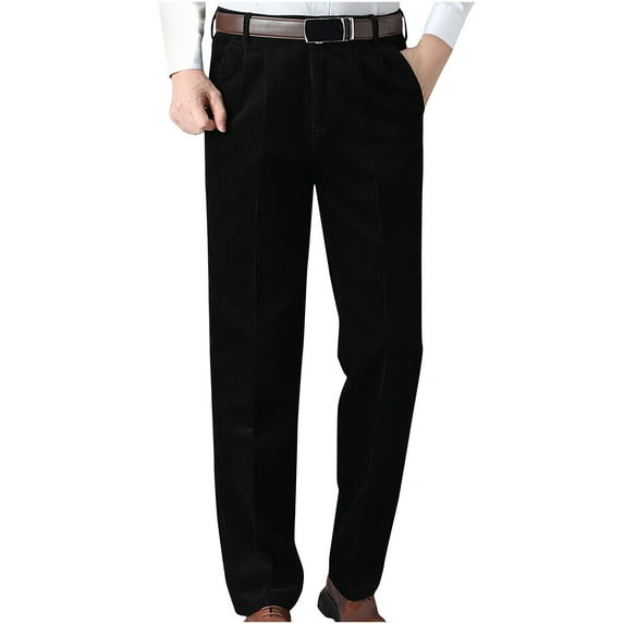 Fengqque Men's Corduroy Pants Classic Casual Pants Elastic Waist Straight Leg Loose Fit with Pockets Black M