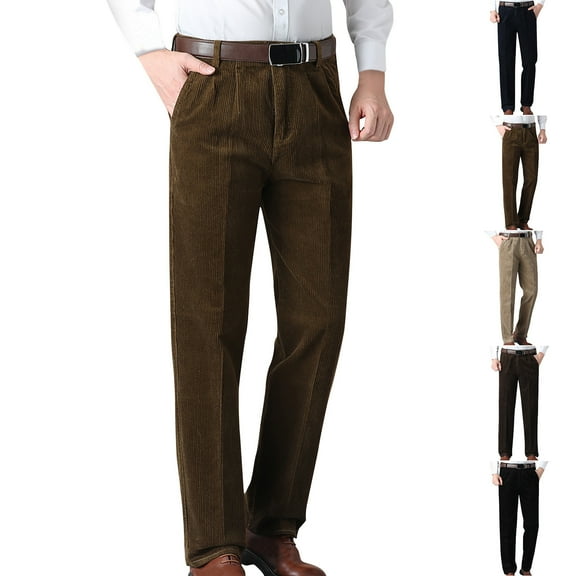 Fengqque Men's Corduroy Pants Classic Casual Pants Elastic Waist Straight Leg Loose Fit with Pockets Navy XL