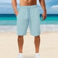 thumbnail image 1 of Fengqque Men's Cotton and Linen Shorts Elastic Waist Beach Pants with Drawstring Pockets Summer Casual Gym Vacation Shorts Sky Blue XL(XL), 1 of 6