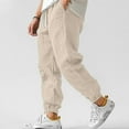 thumbnail image 1 of Fengqque Men's Cotton and Linen Solid Color Loose Drawstring Elastic Waist Pocket Ankle Binding Pants Beige XXXL(XXXL), 1 of 6