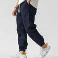 thumbnail image 1 of Fengqque Men's Cotton and Linen Solid Color Loose Drawstring Elastic Waist Pocket Ankle Binding Pants Navy XXL(XXL), 1 of 6