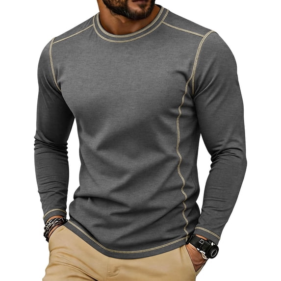 Fengqque Men's Crew Neck Raglan Long Sleeve T Shirt Slim Fit Basic Casual Pullover Top Dark Gray M