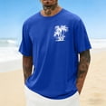 thumbnail image 1 of Fengqque Men's Crewneck T-Shirt Short Sleeve Tees Coconut Tree Printed Loose Summer Basic Tops Blue-B L(L), 1 of 5