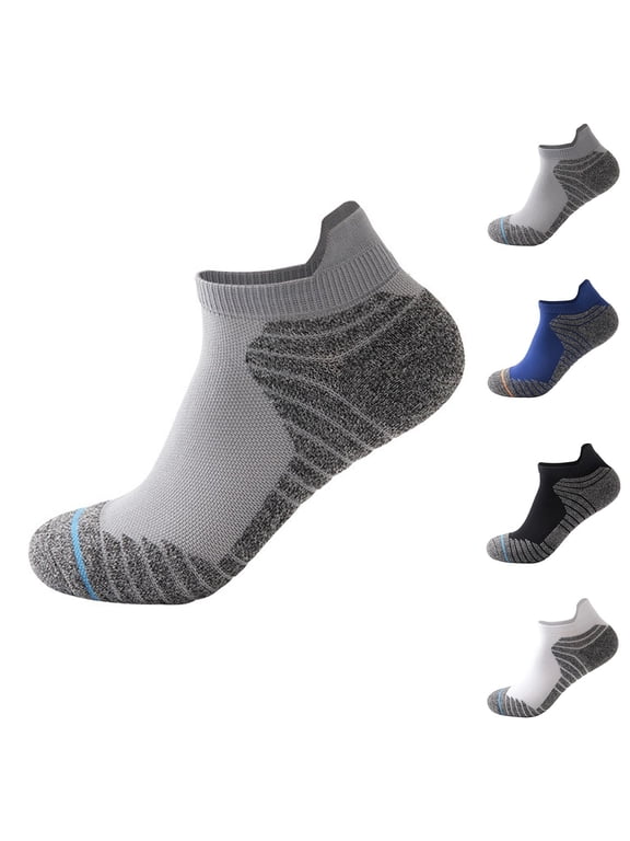 Men's Cushioned Ankle Breathable Athletic Socks Non-Slip Color blocking Running Sock with Arch Support & Heel Tab White Free Size
