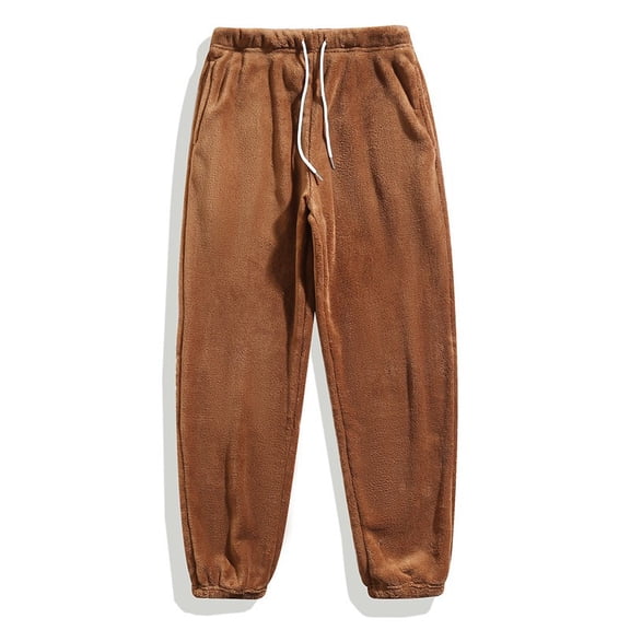 Fengqque Men's Double-sided Velvet Sweatpants Winter thermal Elastic Waistband Drawstring Casual Pant Tapered Pants Brown XL(XL)