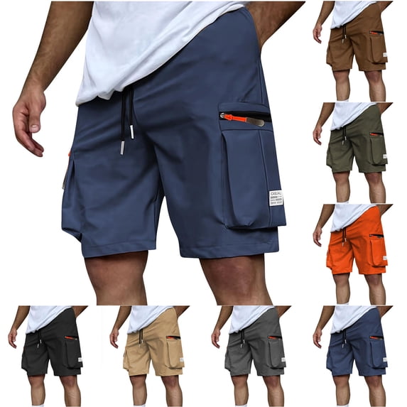 Fengqque Men's Elastic Waist Drawstring Cargo Shorts Quick Dry Lightweight Stretch Hiking Shorts with Multi-pocket Orange XL(XL)