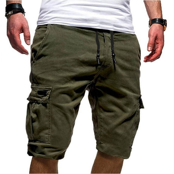 Fengqque Men's Elastic Waist Drawstring Hiking Shorts Tactical Cargo Short Pants Work Shorts with Multi Pockets Army Green 4(M)