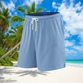 thumbnail image 1 of Fengqque Men's Elastic Waist Drawstring Solid Color Mesh Loose Shorts Running Sports Fitness Beach Shorts Sky Blue M(M), 1 of 9