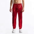 thumbnail image 1 of Fengqque Men's Elastic Waistband Drawstring Shiny Gold Foil Disco Casual Pants Tapered Pants Red XXXL, 1 of 4