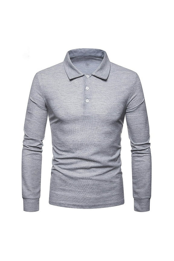 Men's Fashion Casual Long Sleeved Solid Color Quarter Button Up Lapel Self-cultivation Top Gray 6(M)