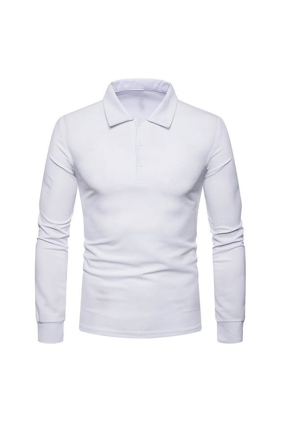 Men's Fashion Casual Long Sleeved Solid Color Quarter Button Up Lapel Self-cultivation Top White 4(S)