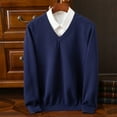 thumbnail image 1 of Fengqque Men's Fashion Casual and Comfortable Solid Color Pullover V-neck Knitted Long Sleeved Slim Sweater Shirt Navy M(M), 1 of 5