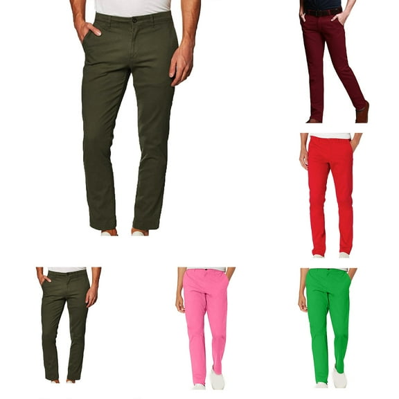 Fengqque Men's Fashionable and Comfortable Pocket Button Stretch Pants Slim Fit Suit Straight Leg Pants Wine 8(L)