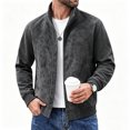 thumbnail image 1 of Fengqque Men's Faux Suede Stand Collar Bomber Jacket Full‑Zip Loose Fit Casual Coat Black L, 1 of 5
