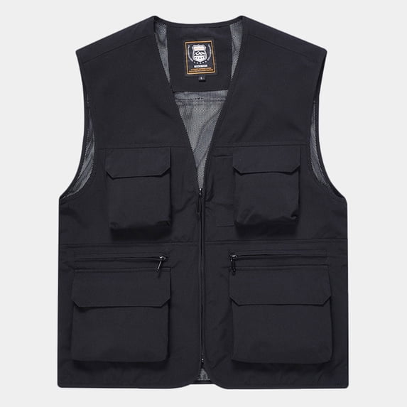 Fengqque Men's Fishing Vest Utility Safari Travel Vest with Pockets Outdoor Work Fly Summer Vest Black 6(XL)