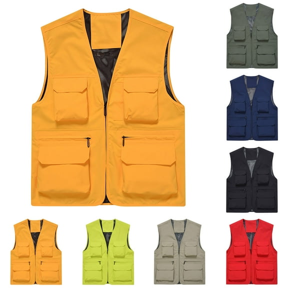 Fengqque Men's Fishing Vest Utility Safari Travel Vest with Pockets Outdoor Work Fly Summer Vest Red 6(XL)