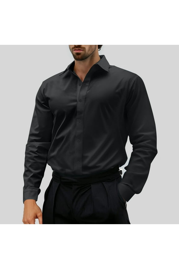 Men’s Fit Dress Shirts Athletic Slim Fit Long Sleeve Stretch Casual Button Down Shirt Black XXL(XXL)