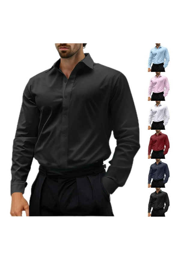 Men’s Fit Dress Shirts Athletic Slim Fit Long Sleeve Stretch Casual Button Down Shirt White XL(XL)