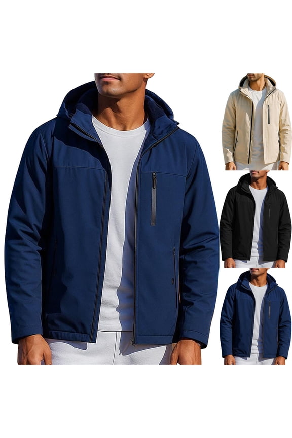 Men's Fleece Lightweight Running Jackets Full Zip Hooded Sports Jacket for Winter Hiking Golf Casual Khaki XL(XL)