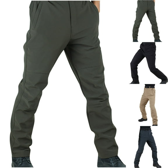 Fengqque Men's Fleece-lined for Warmth Cargo Pants Baggy Waterproof Tactical Pant with Pockets Ski Pant Gray 10(XL)