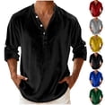 thumbnail image 1 of Fengqque Men's Gold Velvet Henley Shirts Long Sleeve Loose Fall Casual Fashion Tops Round Neck Button Basic Tee Yellow XL(XL), 1 of 3