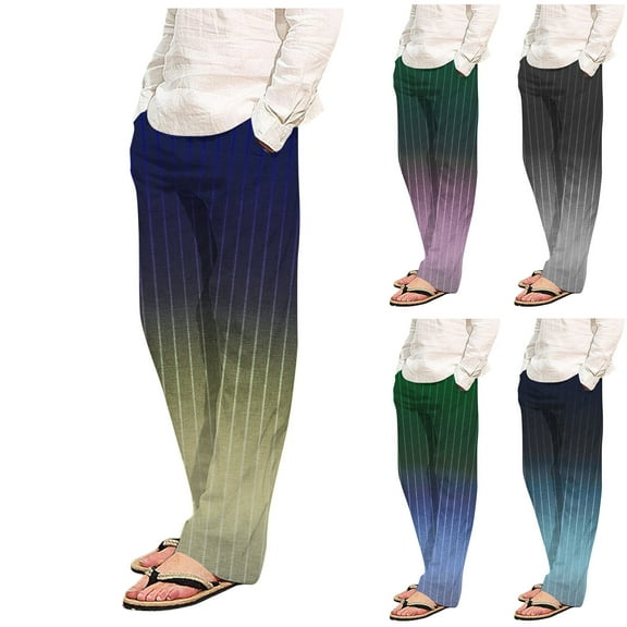 Fengqque Men's Gradient Striped Printed Home Pants Pajama Sports and Fitness Casual Pants with Pockets Yellow 10(XL)