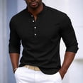 thumbnail image 1 of Fengqque Men's Half Collar Solid Color Shirts Long Sleeves Slim Fit Blouse Button Tops Black XL, 1 of 8