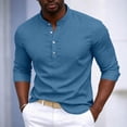 thumbnail image 1 of Fengqque Men's Half Collar Solid Color Shirts Long Sleeves Slim Fit Blouse Button Tops Blue S, 1 of 8