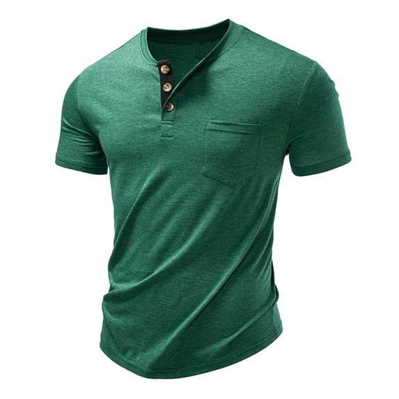 Fengqque Men's Henley Short Sleeve Shirt Lightweight Tee Shirts Casual Summer Basic Tees with Pocket Green XXL(XXL)