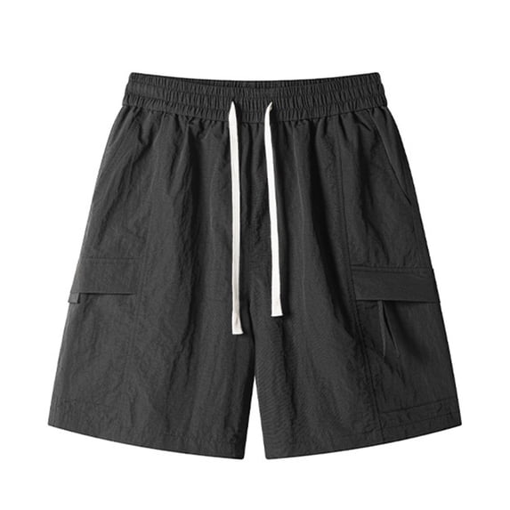 Fengqque Men's Hiking Cargo Shorts Elastic Drawstring Outdoor Work Plus Size Shorts with Pockets Black M(M)