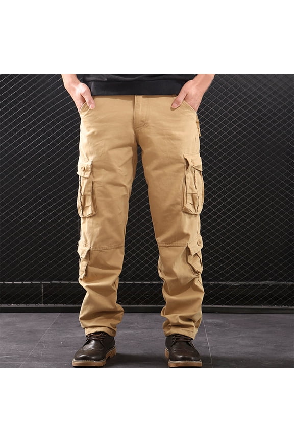 Men's Hiking Snow Pants Skiing Winter Insulated Fleece Lined Outdoor Water Repellent Camping Walking Fishing Cargo Pants Khaki 32