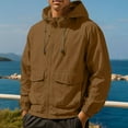 thumbnail image 1 of Fengqque Men's Hooded Casual Pocket Zipper Long Sleeved Jacket Solid Color Outdoor Daily Wear Lightweight Outerwear Coffee XXL(XXL), 1 of 4