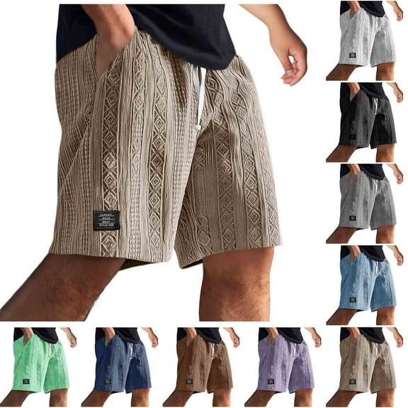 Fengqque Men's Jacquard Shorts Casual Elastic Waist Drawstring Summer Beach Vacation Yoga Golf Shorts with Pockets White XL(XL)