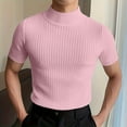 thumbnail image 1 of Fengqque Men's Knit Shirt Short Sleeve Mock Neck Casual Summer Regular Self-cultivation Solid Color Knitted Shirts Pink 8(L), 1 of 6