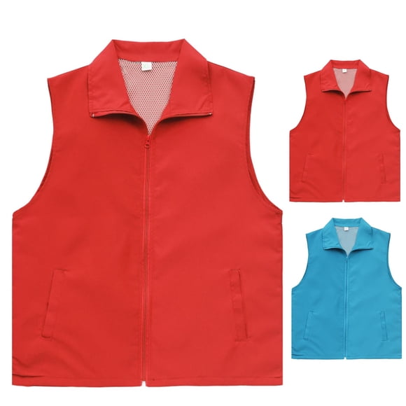 Men's Lightweight Golf Vest Windproof Softshell Vests Outerwear Multi-Pockets Zip Up Sleeveless Lapel Jacket Red-C XL(XL)