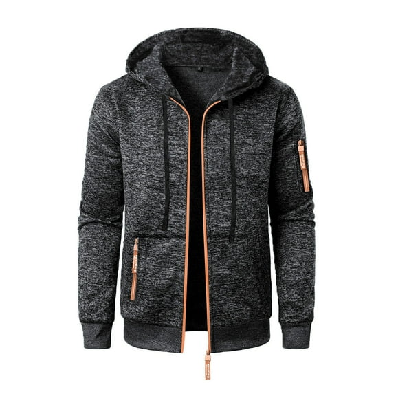Fengqque Men's Long Cardigan Hoodies Full-zip Regular Fit Casual Hooded Coat wiht Pocket Dark Gray XL(XL)