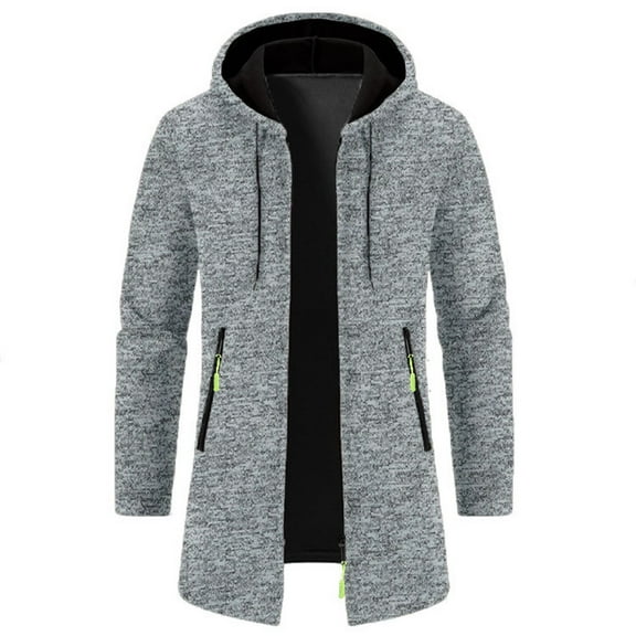 Fengqque Men's Long Hooded Mid Length Loose Oversized Thin Velvet Sweater Jacket Knitted Cardigan Top Jacket Gray 6(M)