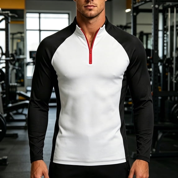 Fengqque Men's Long Sleeve Athletic Shirts 1/4 Pullover Zip Sun Protection Rash Guard UPF 50+ Outdoor Running T-Shirts Black XXXL