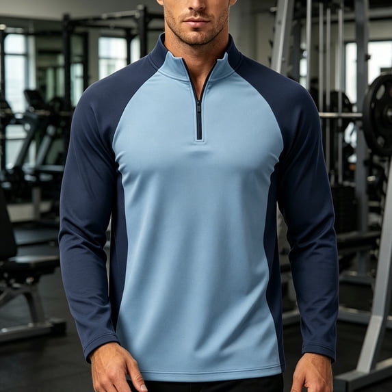 Fengqque Men's Long Sleeve Athletic Shirts 1/4 Pullover Zip Sun Protection Rash Guard UPF 50+ Outdoor Running T-Shirts Sky Blue XL